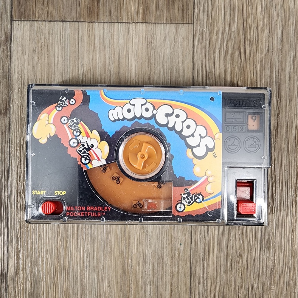 Vintage 1987 Milton Bradley Pocketfuls Moto-Cross Handheld Mechanical Game Works